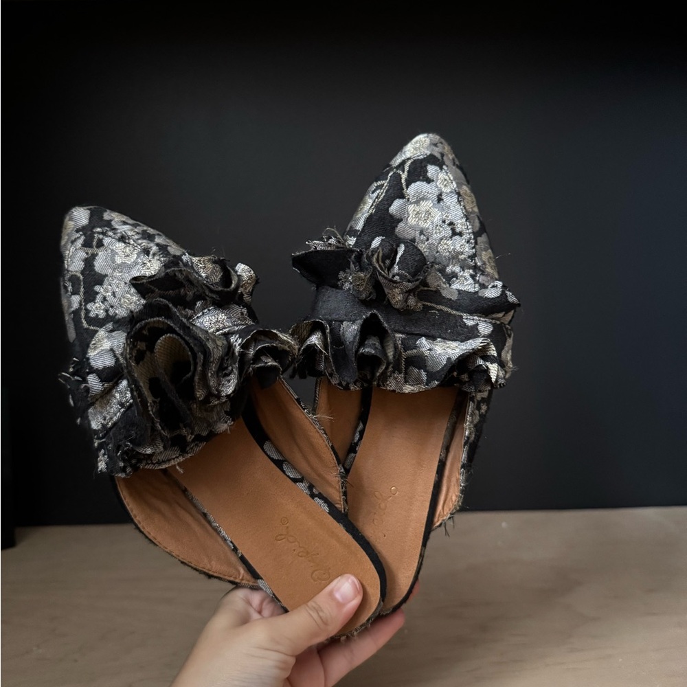 Black and Silver Flats with Bow Detail